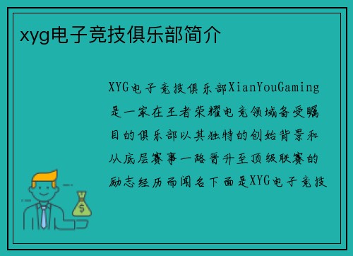 xyg电子竞技俱乐部简介